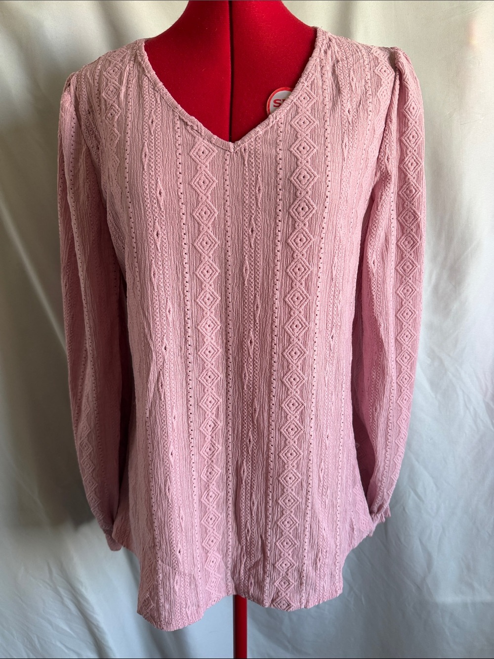 Light Pink V-Neck Textured Long Sleeve Tunic